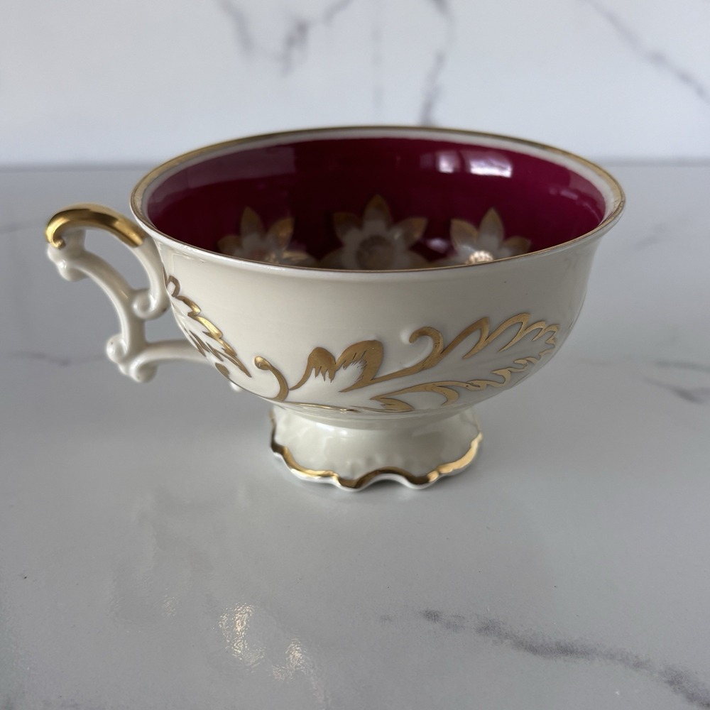 Schwarzenhammer Bavarian Teacup Burgundy Gold Floral Germany US Zone 1946-1949